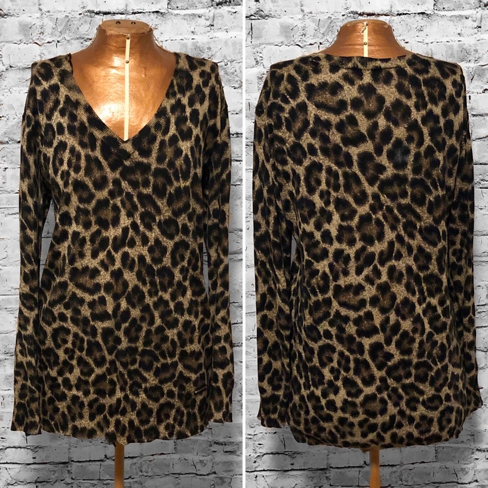 Michael Kors V-Neck Leopard Print Sweater EUC